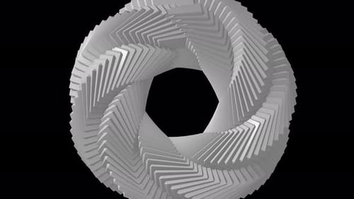 Abstract spiral shaped 3D object. 4k white circle background