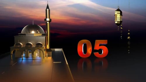 Ramadan Golden Mosque and Lantern Countdown Animation