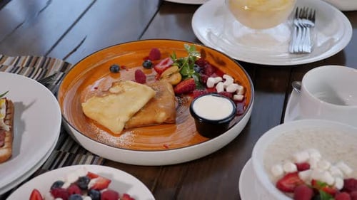 There are Many Different Dishes for Breakfast in a Cafe or Restaurant