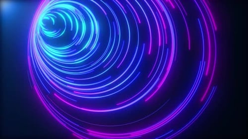 Neon Circle Background. Abstract Glowing Neon Circle Moving On Black Background. Round Circle Motion
