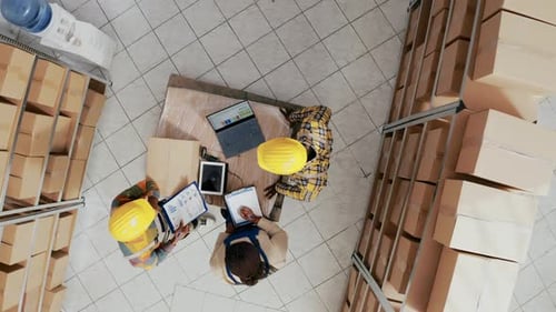Warehouse Workers Collaborating on Logistics and Inventory