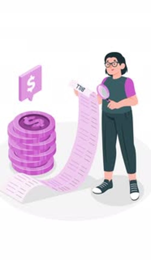 Woman Analysis Bill on White Vertical Animation.