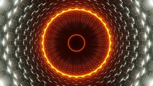Silver With Orange Cylindrical Mechanism Background Vj Loop In 4K