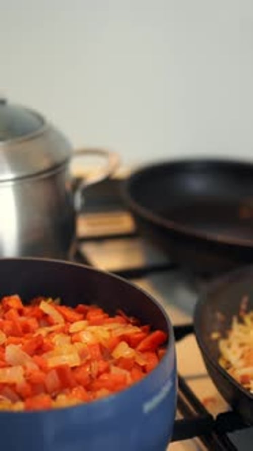 Hearty Vegetable Stew in Blue Cooking Pot