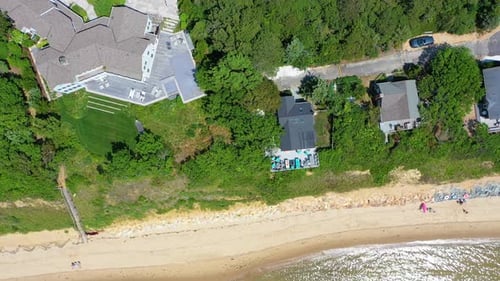 Cape Cod Aerial of Beach Houses, Sandy Pathways, and Sparkling Ocean Waters