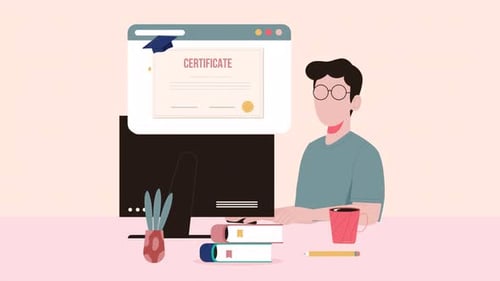 Online Education Certificate Animation in Flat Design