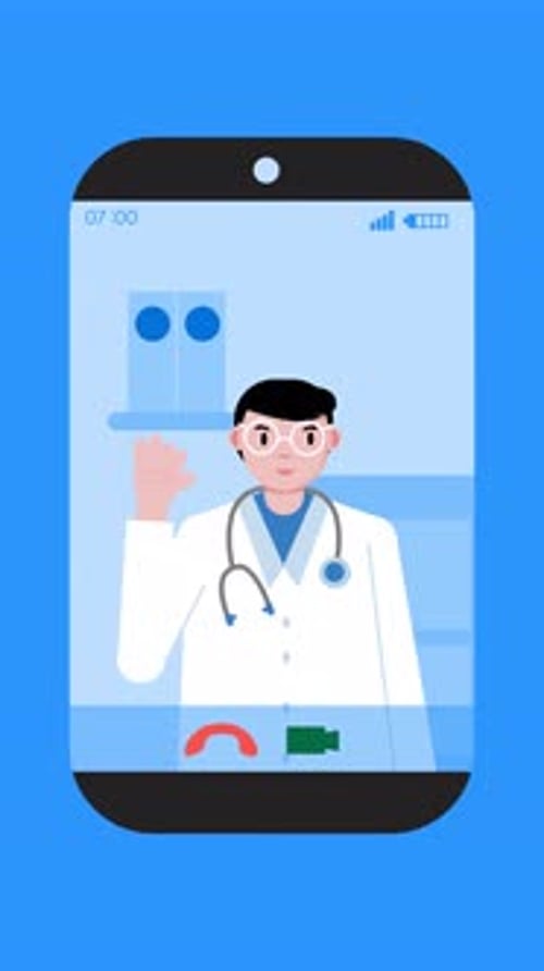 Flat Design Doctor Video Call Animation on Smartphone