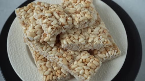 Close-up of Puffed Rice Bars on a Plate