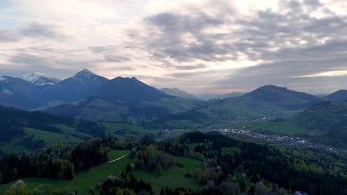 Aerial Side View of Carpathian Rural Mountain Landscape