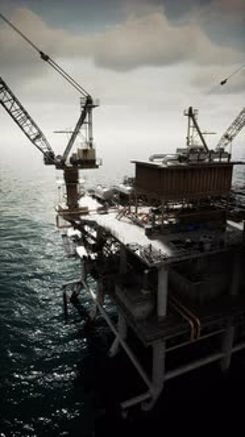 Sunset Silhouette of an Old Oil Platform at Sea