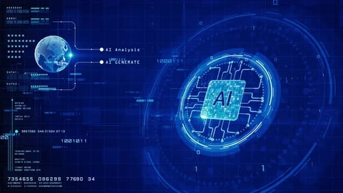 Futuristic AI Chip and Global Network Data Interface Animation