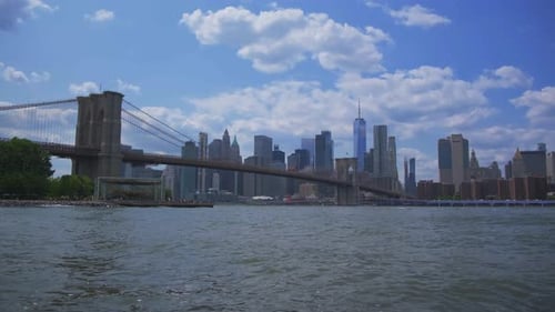 Brooklyn Bridge and Manhattan Bridge at Midday Against Blue Sky