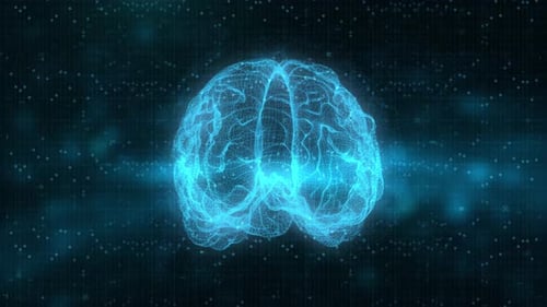 3D Technological Interface: Glowing Dashboard with Artificial Intelligence, Human Brain MRI Scan