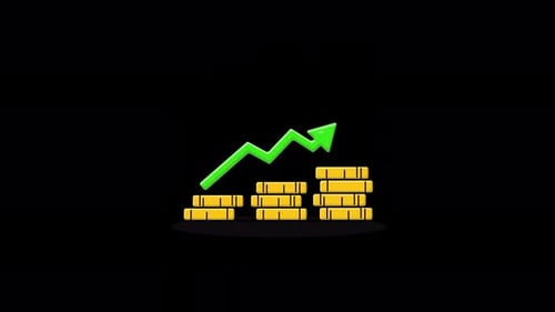 Animated Stacking Coins with Green Growth Arrow