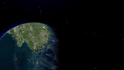 Earth Map Zoom with Animated Country Outline and Text Reveal