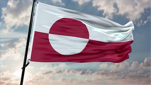 Greenland Flag Waving Seamless Loop against Cloudy Sky