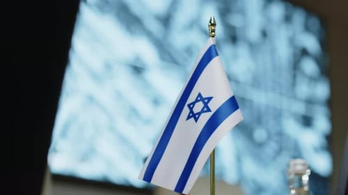 Israel Flag on Table during Press Conference