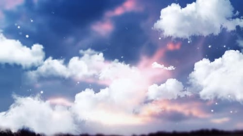 Dreamy Sky Animation with Moving Clouds and Twinkling Particles