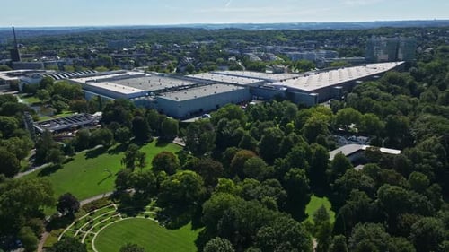 Aerial view of Messe Essen, the exhibition center of the city of Essen, Germany