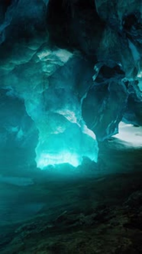 Blue Crystal Ice Cave Beneath the Glacier in Iceland