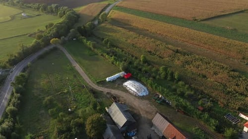 Flying Above Countryside Village Houses. Aerial drone View, Bikfalva, Bicfalau, Szeklerland, Romania