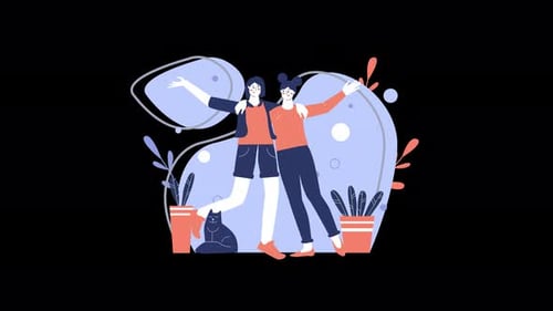 Two friends celebrating joyfully in a modern design, European style.