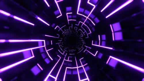 Turquoise And Purple Endless Tunnel Of Neon Pulses Background VJ Loop In 4K