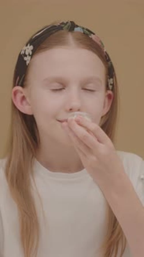 Girl Applies Face Cream, Skincare Routine