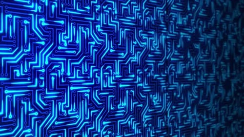 Futuristic Blue Glowing Circuit Board Digital Data Loop Background