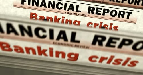 Banking crisis finance and economy newspaper printing press