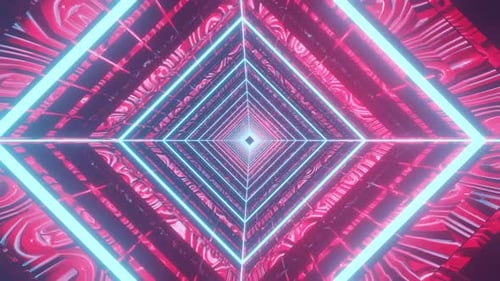 Endless Neon Rotated Platform With Square Blue And Red Light Vj Loop 4K