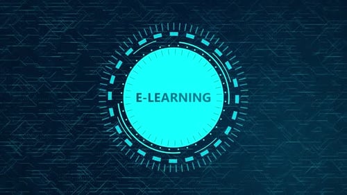 HD Futuristic E-Learning Concept with Rotating HUD Elements and Circuitry Design