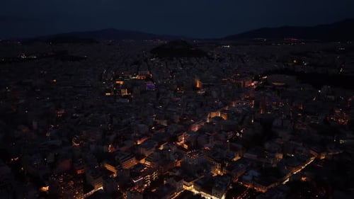 Aerial Night View of Athens Cityscape