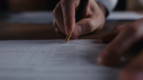 Hand Signs Document with Fountain Pen Close Up