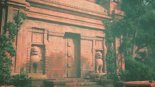 Ancient Cambodian Temple Adorned With Exterior Statues