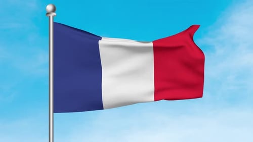 Realistic French National Flag Waving Against Blue Sky