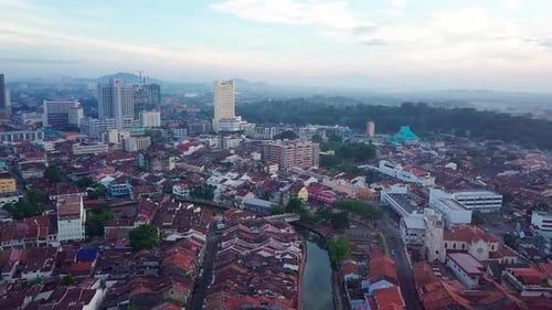 Melaka (Malacca) city aerial view in the morning, Malaysia