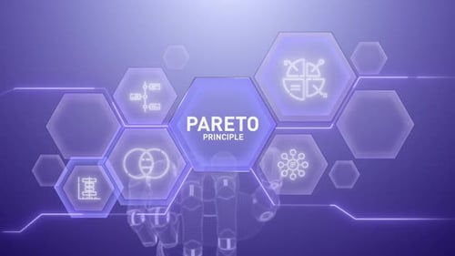 Pareto Principle Robot Touch or hand presses the index finger on the button a virtual holographic