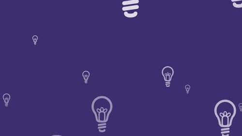 Animation of white light bulbs flying up on purple background