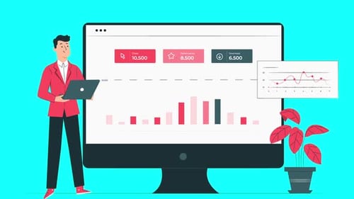 Animated Corporate Data Analysis Dashboard with Business Person