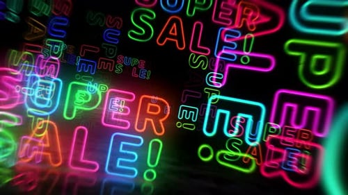 Super Sale Glowing Neon Text Animation Background