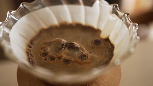 Close up of Coffee Filter Brewing Coffee
