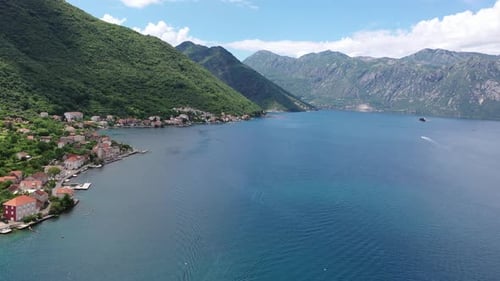 Aerial View of the Bay of Kotor Montenegro We are Flying By the Sea Bay
