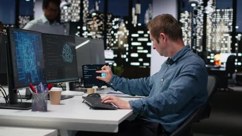 Tech Startup IT Expert Developing Artificial Intelligence Algorithms in Office