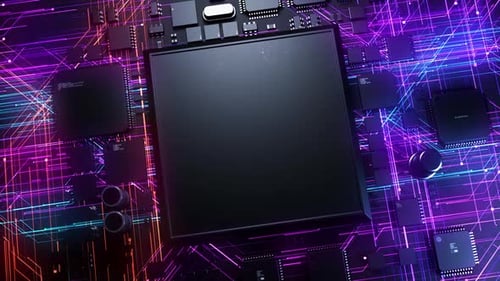 Glowing Digital Circuit Board Data Flow Animation