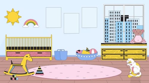 Animated Flat Design Nursery Room Background