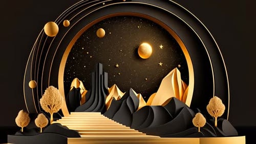 Decorative Gold and Black Awards Stage with Celestial Motion