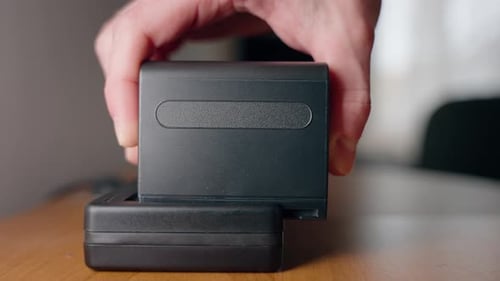 Inserting Battery into Charger for Powering Electronics