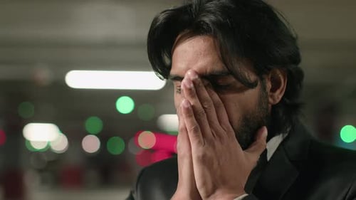 Closeup Worried Stressed Indian Man Stress Desperate Depressed Unhappy Arabian Guy Businessman