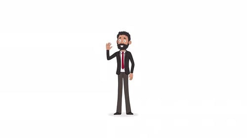 Flat Design Cartoon Man Waving and Peeking Animation